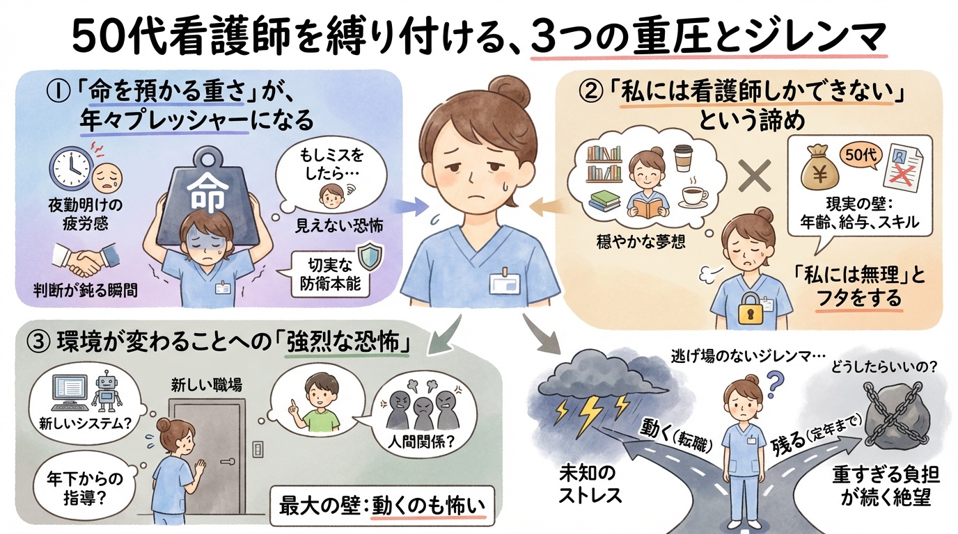 50代看護師を縛り付ける、3つの重圧とジレンマ