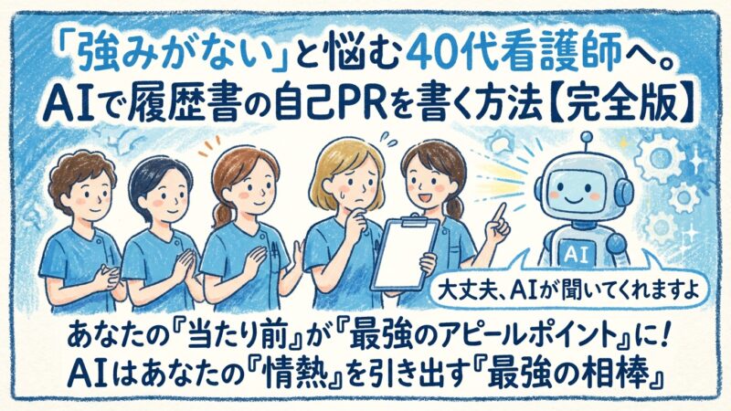 【プロンプト付】「強みがない」と悩む40代・50代看護師へ。AIで履歴書の自己PRを書く方法【完全版】 