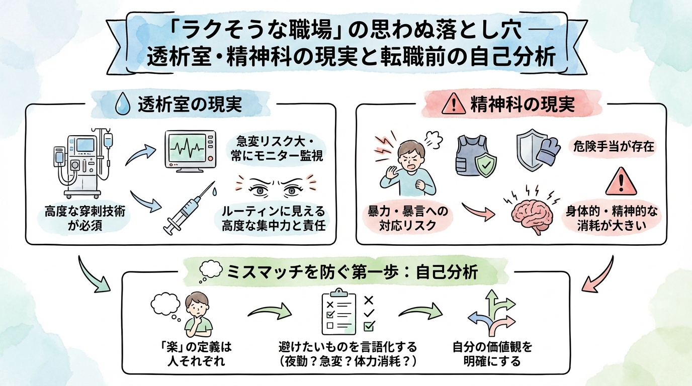 「ラクそうな職場」に潜む、思わぬ落とし穴 透析室と精神科の現実と転職前の自己分析